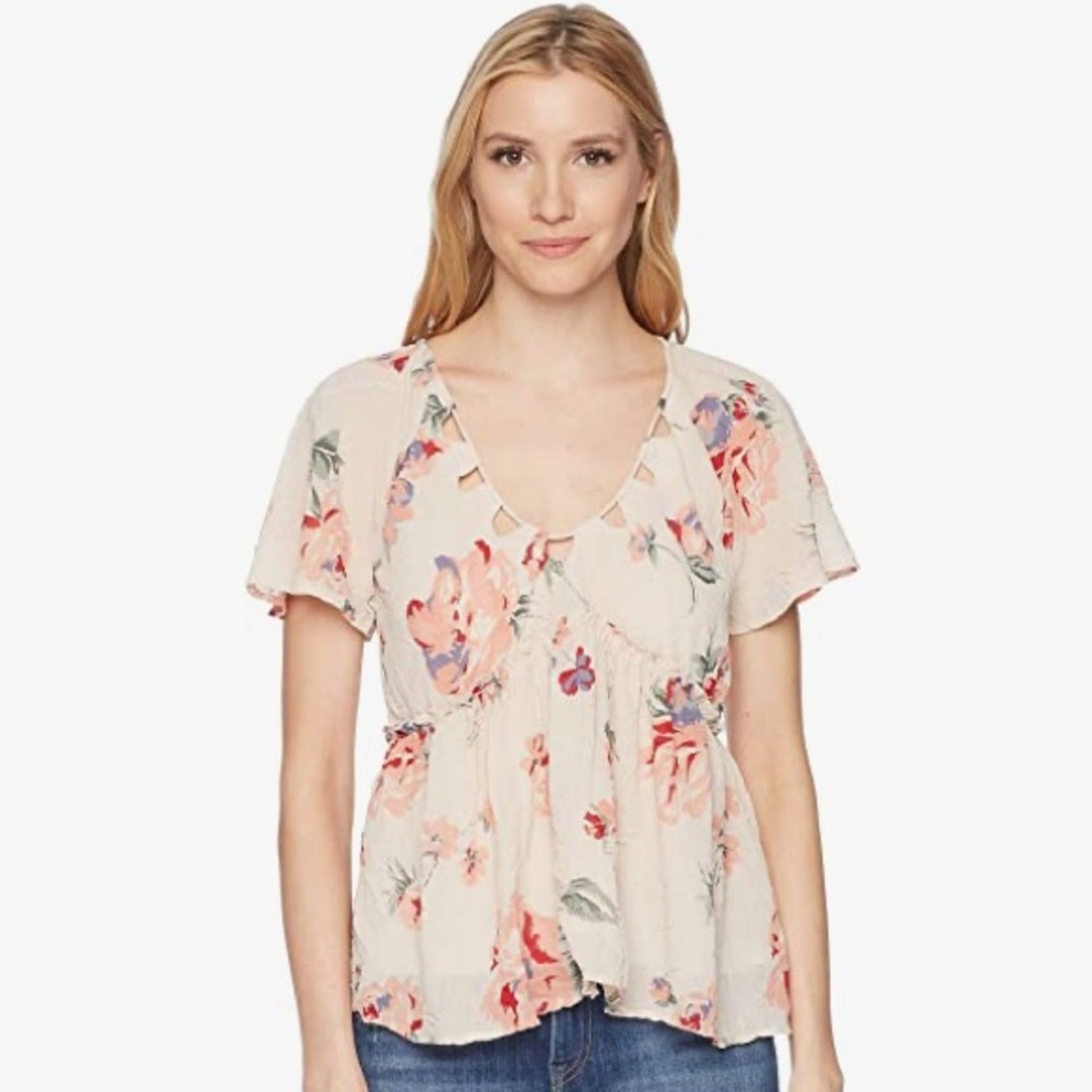 Lucky Brand Light Pink Babydoll Floral Bohemian Top